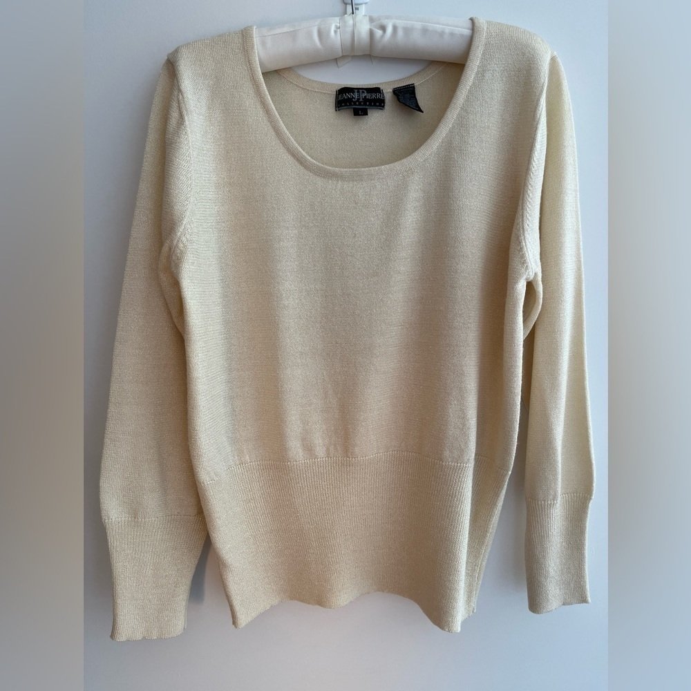 JEANNE PIERRE Vintage Long Sleeve Sweater Metallic Cream Colour Occasion Sparkle
